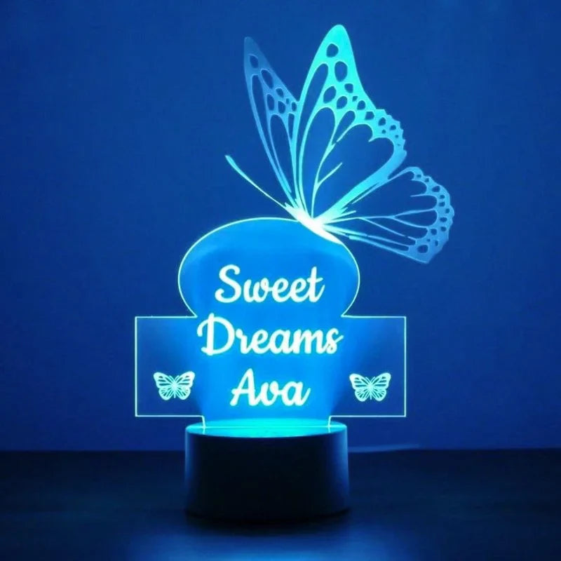 Personalised Butterfly 3 Name Night Light 7 Colours - Custom Acrylic LED Name Night Lamp - Christmas, Valentine's, Anniversary, Birthday, Mother's Day Gift