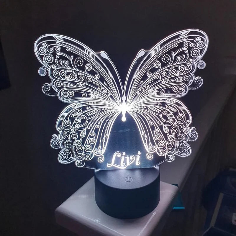 Personalised Butterfly Night Light 7 Colours - Custom Acrylic LED Name Night Lamp - Christmas, Valentine's, Anniversary, Birthday, Mother's Day Gift