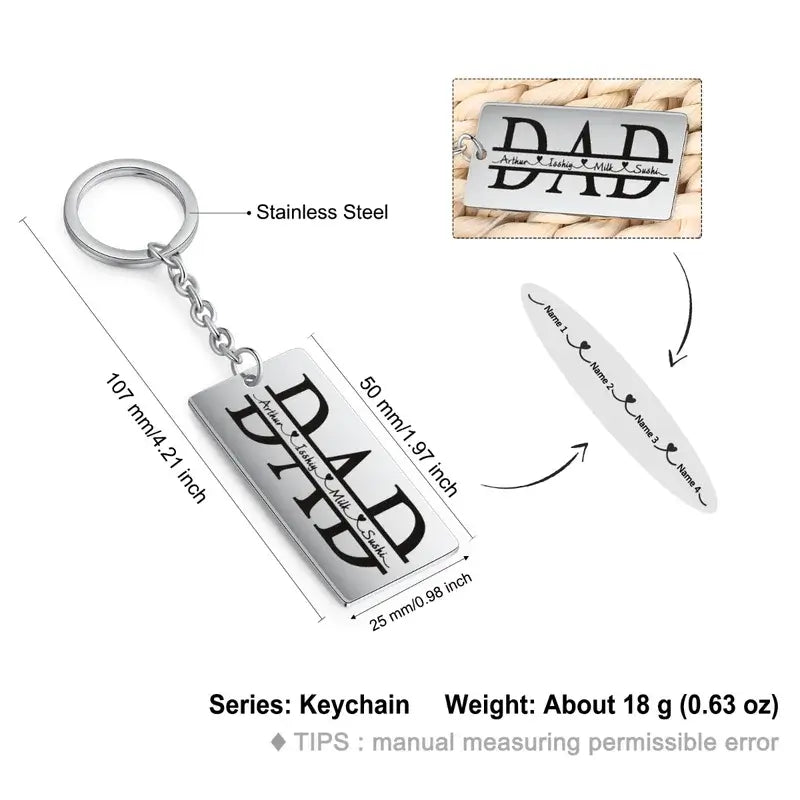 Personalised Engraved Family Names Keyring