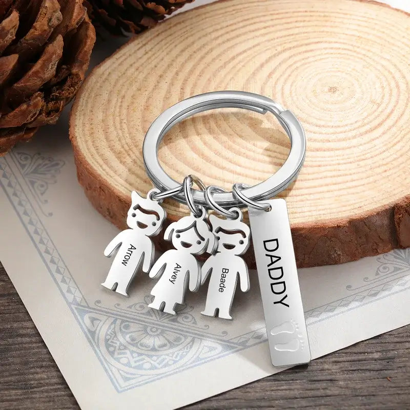 Personalised Engraved Tag and Child Charm Keyring