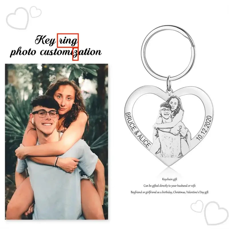 Personalised Heart Photo Keyring with Engraving