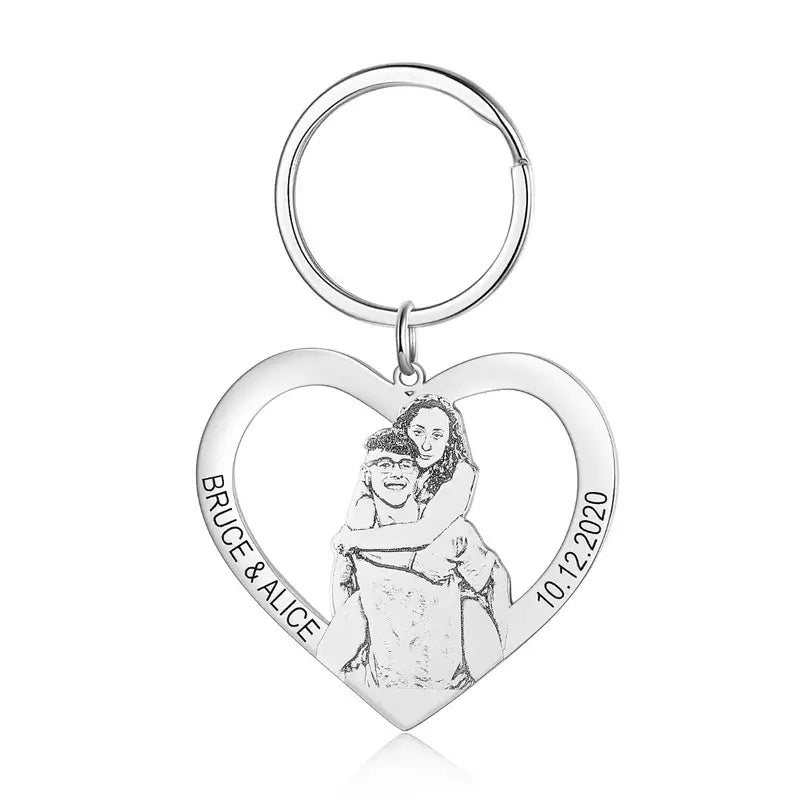 Personalised Heart Photo Keyring with Engraving