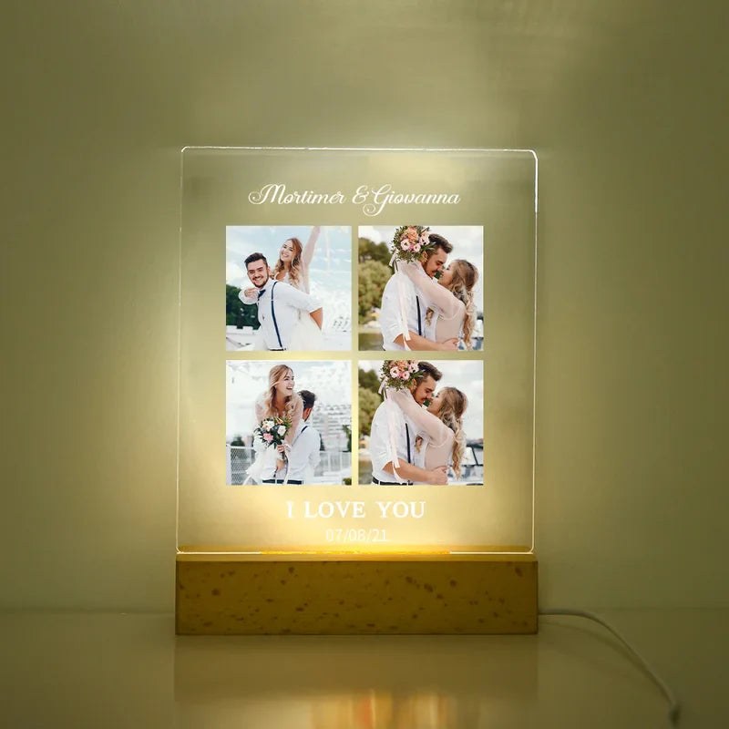 Personalised 4 Photo Night Light - Picture Name Light - Christmas, Valentine's, Anniversary, Birthday Gift