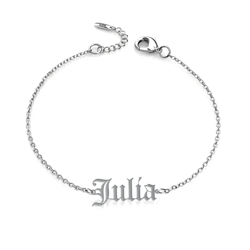 Personalised Old English Name Bracelet for Women, Personalised Name Jewellery for Her, Custom Name Bracelet Sterling Silver