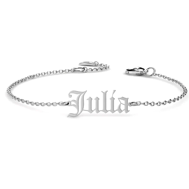 Personalised Old English Name Bracelet for Women, Personalised Name Jewellery for Her, Custom Name Bracelet Sterling Silver