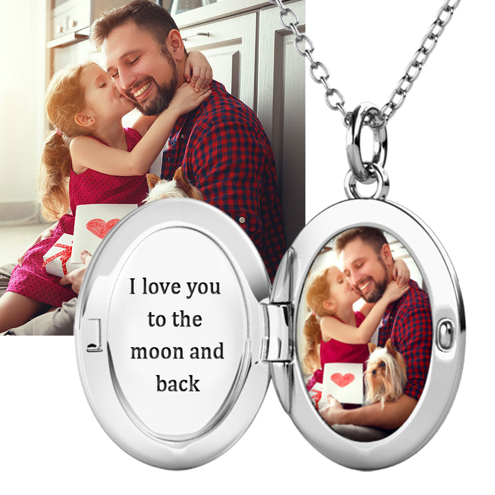 Personalised Photo Oval Locket Necklace with Picture Inside Sterling Silver