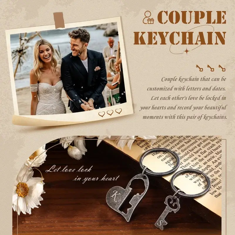 Matching Couples Keyrings, Personalised Engraved Keyrings with Initial, Customised Keyrings with Date