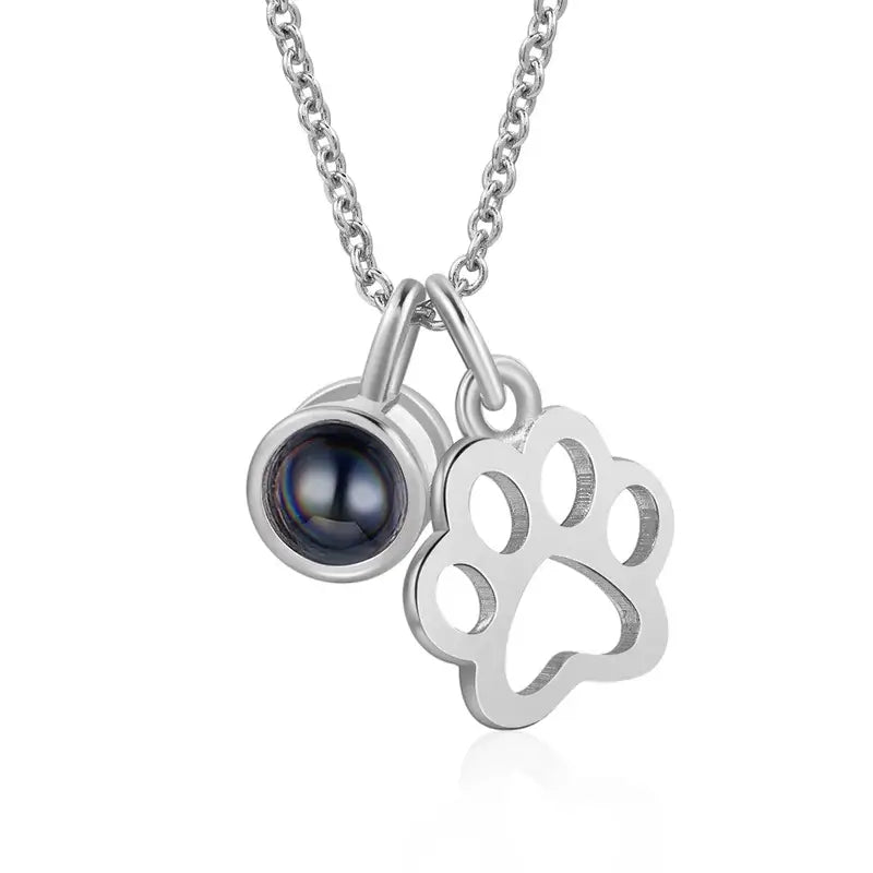 Personalized Paw Photo Pendant Projection Necklace with Photo Inside