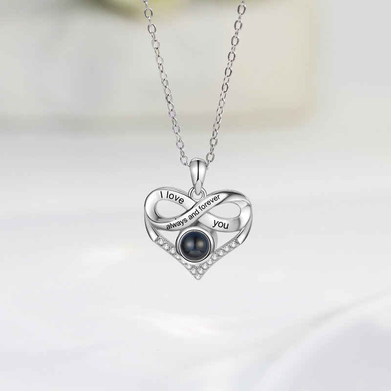 Personalized Heart Photo Projection Necklace with Engraving, Heart Necklace with Picture Inside