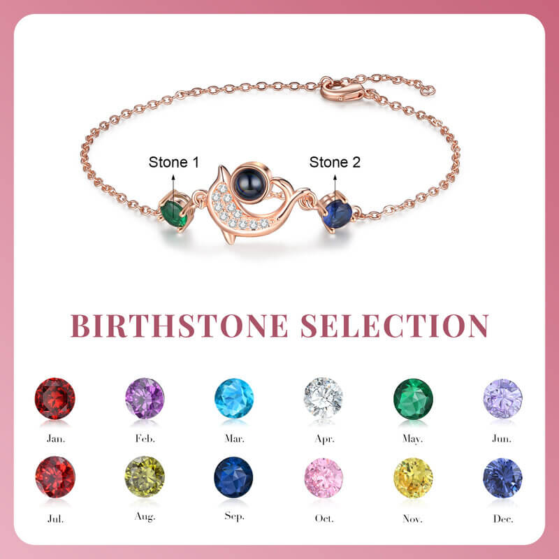 Personalized Photo Projection Bracelet with Two Birthstones