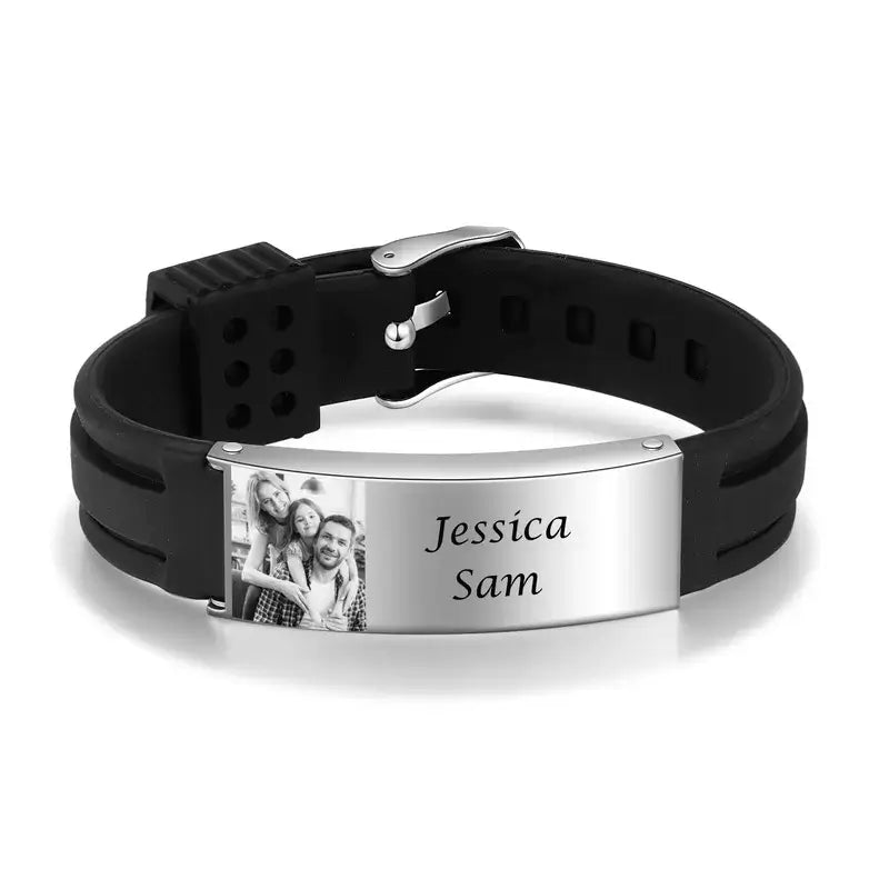 Photo Bracelet for Him - Men's Engraved Name Bracelet Stainless Steel