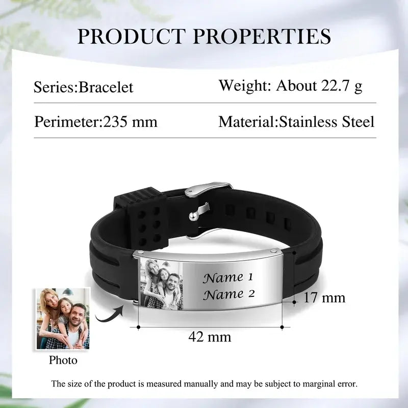 Photo Bracelet for Him - Men's Engraved Name Bracelet Stainless Steel