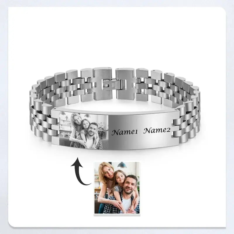 Photo Bracelet for Him - Mens Bracelet with Picture Stainless Steel