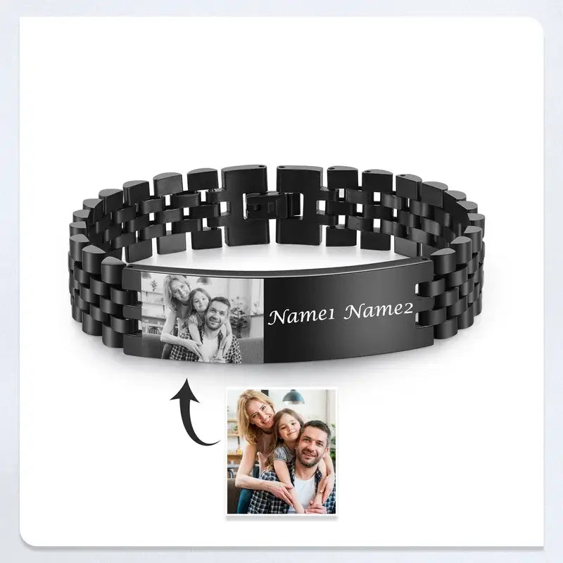 Photo Bracelet for Him - Mens Bracelet with Picture Stainless Steel