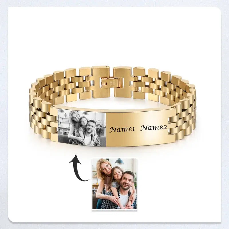 Photo Bracelet for Him - Mens Bracelet with Picture Stainless Steel