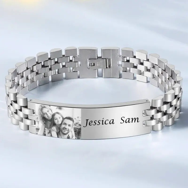 Photo Bracelet for Him - Mens Bracelet with Picture Stainless Steel