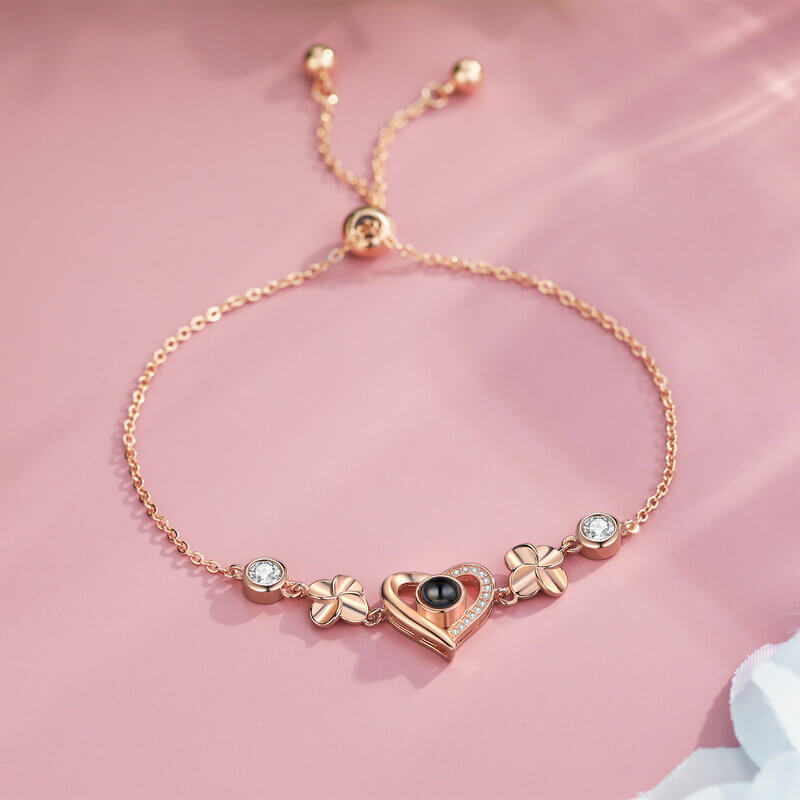 Bracelet with Picture Inside - Photo Projection Heart Bracelet Rose Gold