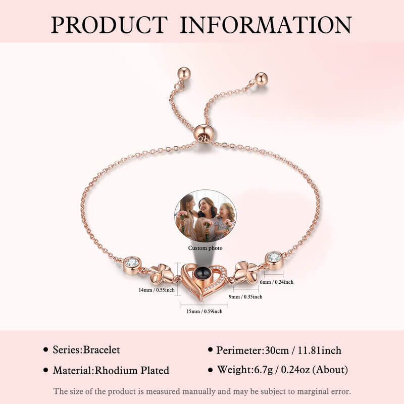 Bracelet with Picture Inside - Photo Projection Heart Bracelet Rose Gold