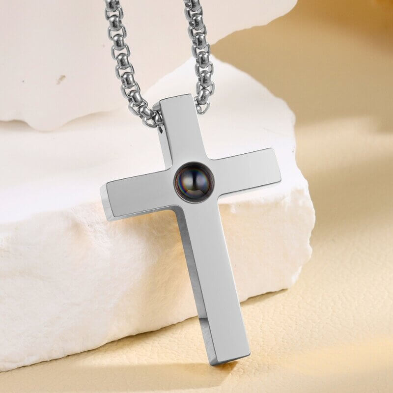 Photo Projection Necklace with Picture Inside | Cross Pendant – Silver & Gold 