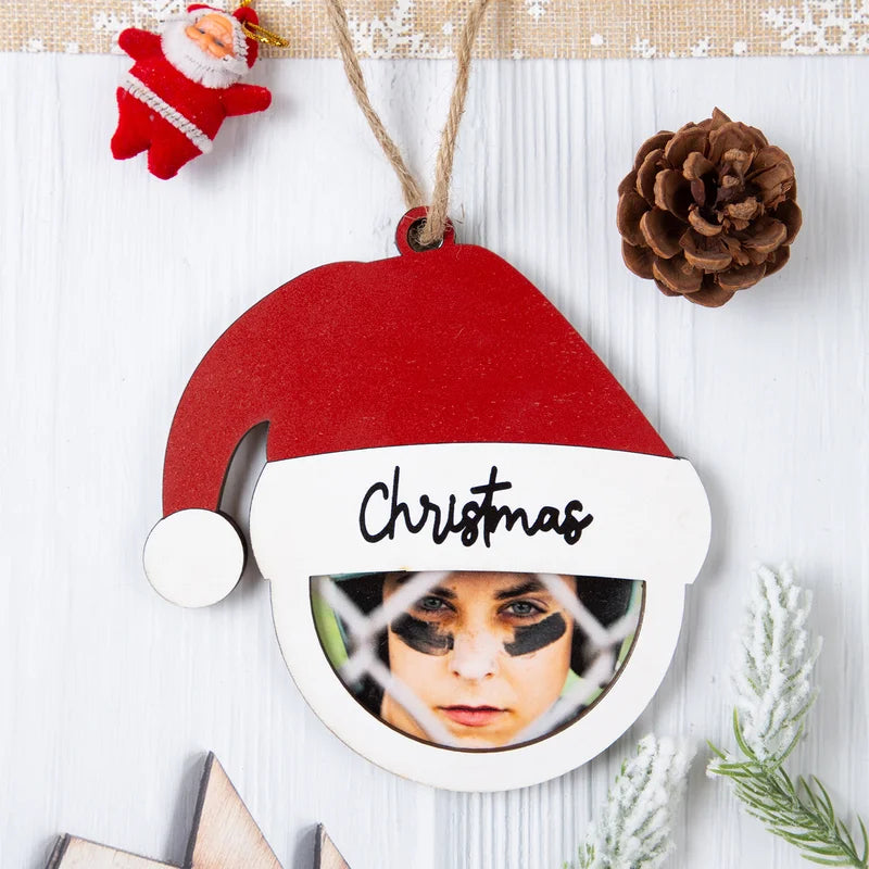 Photo Santa Hat Personalised Christmas Bauble – Custom Wooden Ornament