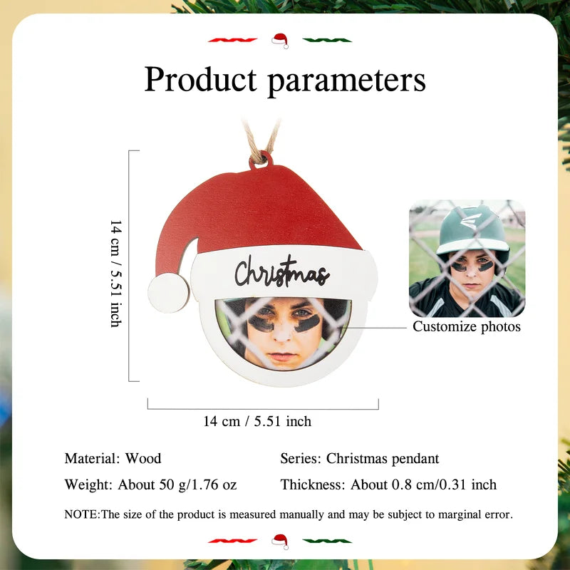 Photo Santa Hat Personalised Christmas Bauble – Custom Wooden Ornament