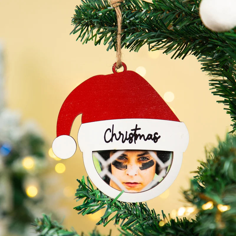 Photo Santa Hat Personalised Christmas Bauble – Custom Wooden Ornament