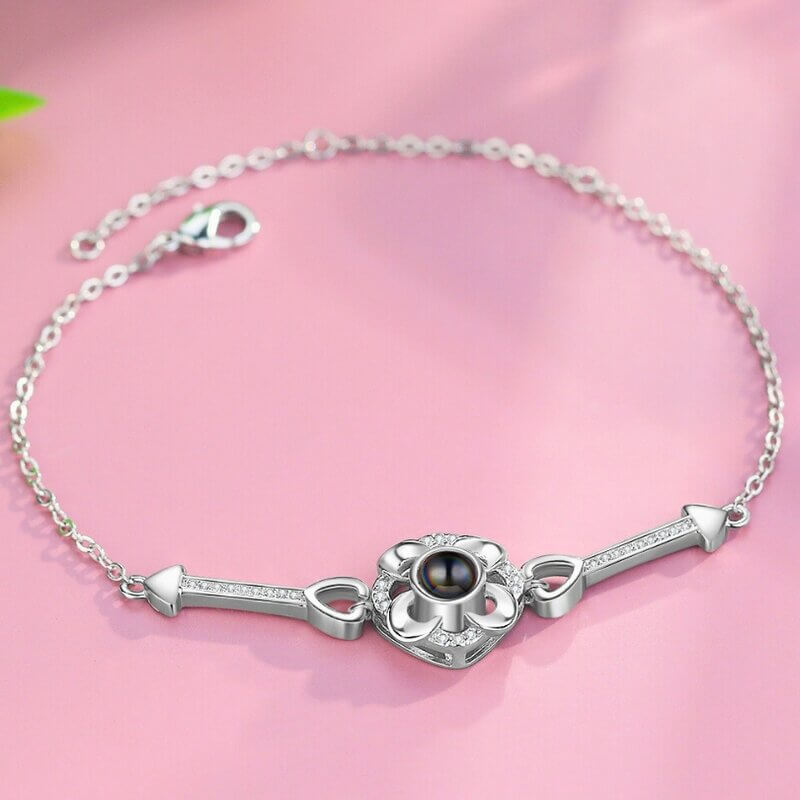 Bracelet with Picture Inside - Personalised Projection Bracelet Flower Pendant