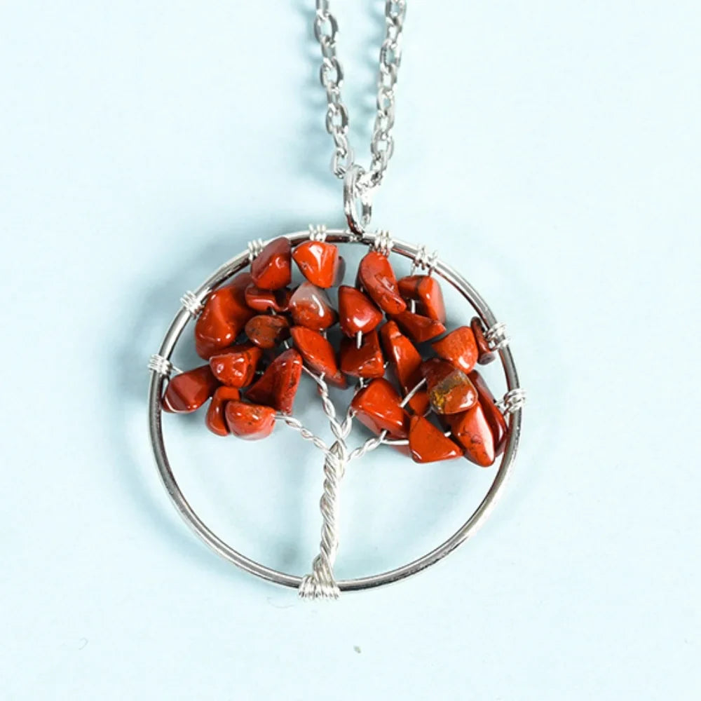 Red Jasper Family Tree Crystal Necklace