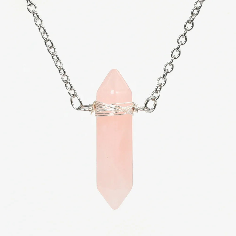 Rose Quartz Healing Crystal Point Crystal Necklace