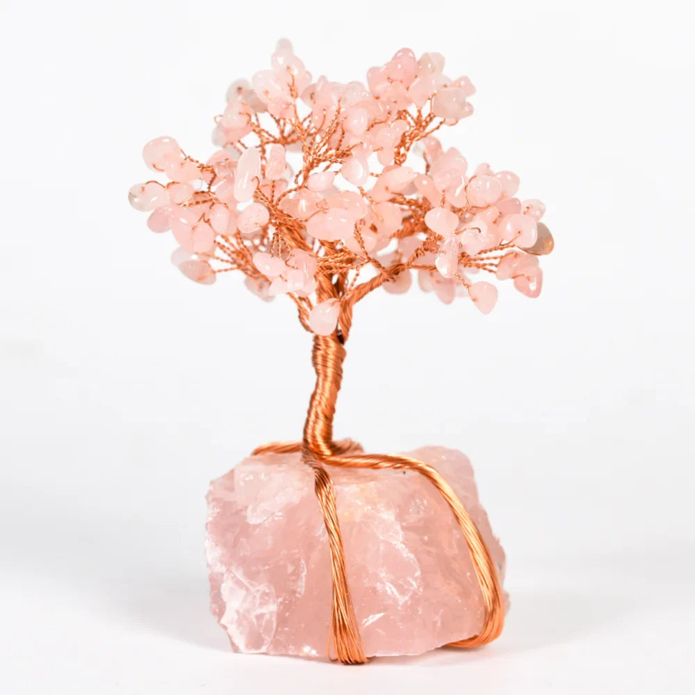 Rose Quartz Crystal Tree with Rose Quartz Raw Crystal Base