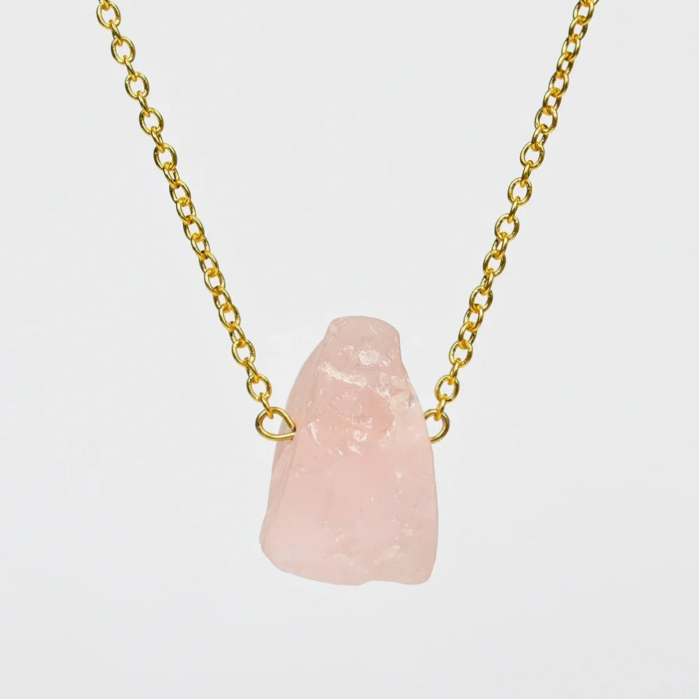 rose quartz healing crystal necklace