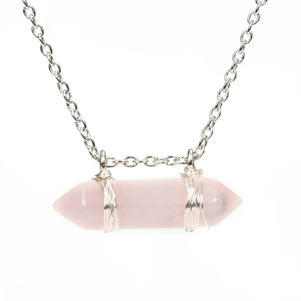 Rose Quartz Crystal Point Healing Crystal Necklace