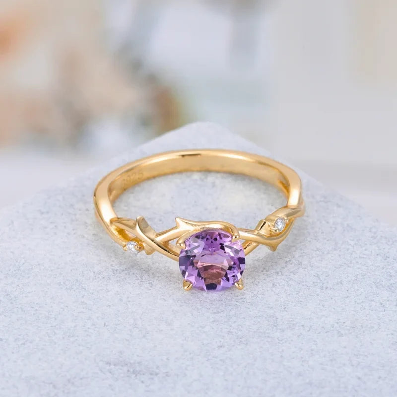 Natural Round Shaped Amethyst Engagement Ring