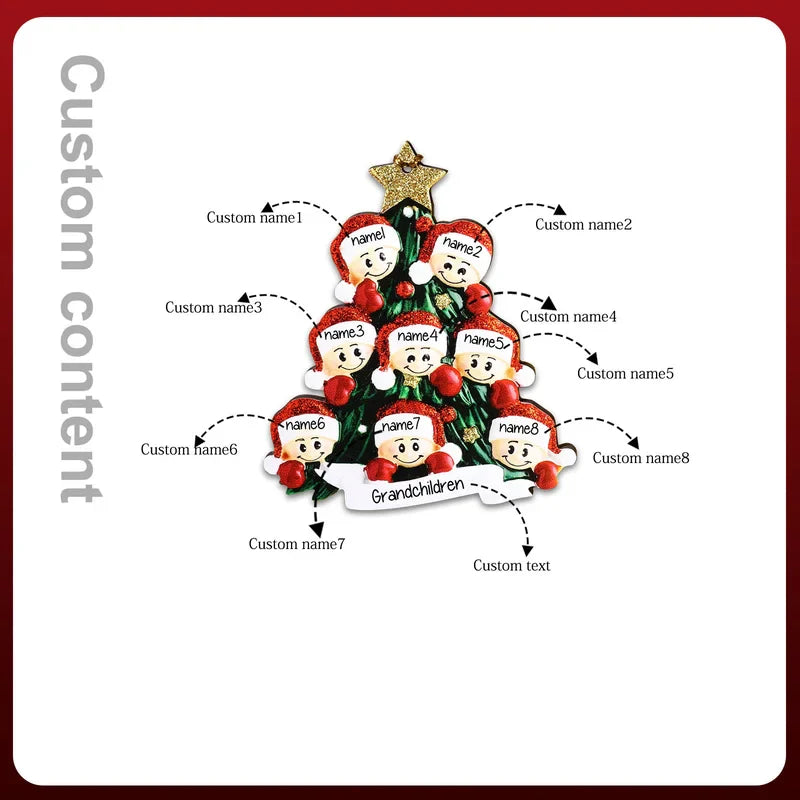 Santa Personalised Christmas Tree Bauble - Christmas Decorations with 2 to 8 Personalised Names of Family Members