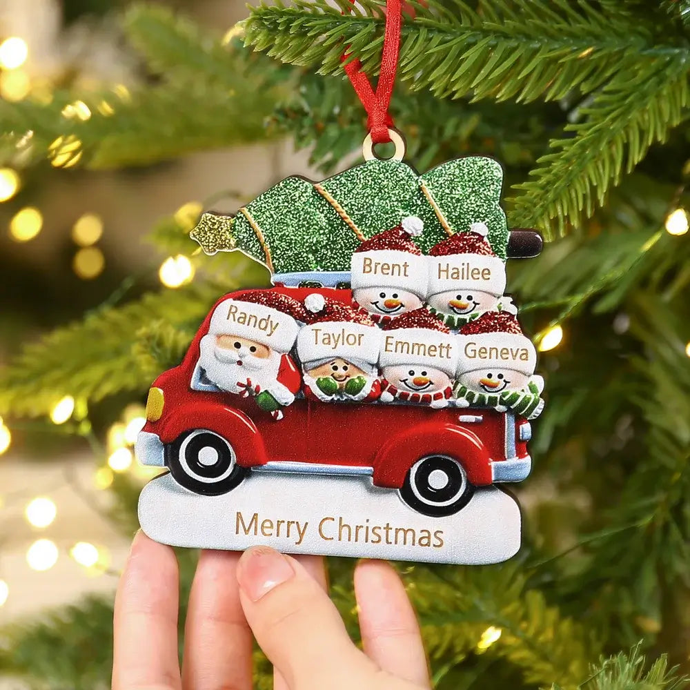 Santa's Caravan Family Christmas Decoration - 2 to 6 Personalised Names