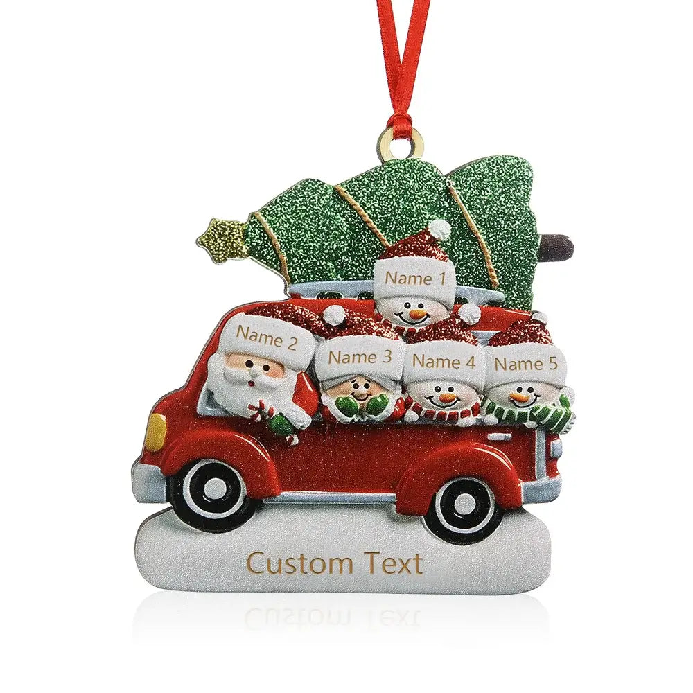 Santa's Caravan Family Christmas Decoration - 2 to 6 Personalised Names