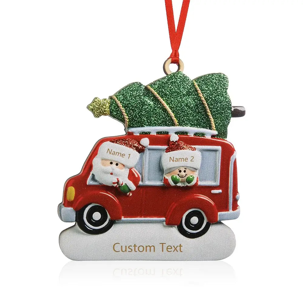 Santa's Caravan Family Christmas Decoration - 2 to 6 Personalised Names