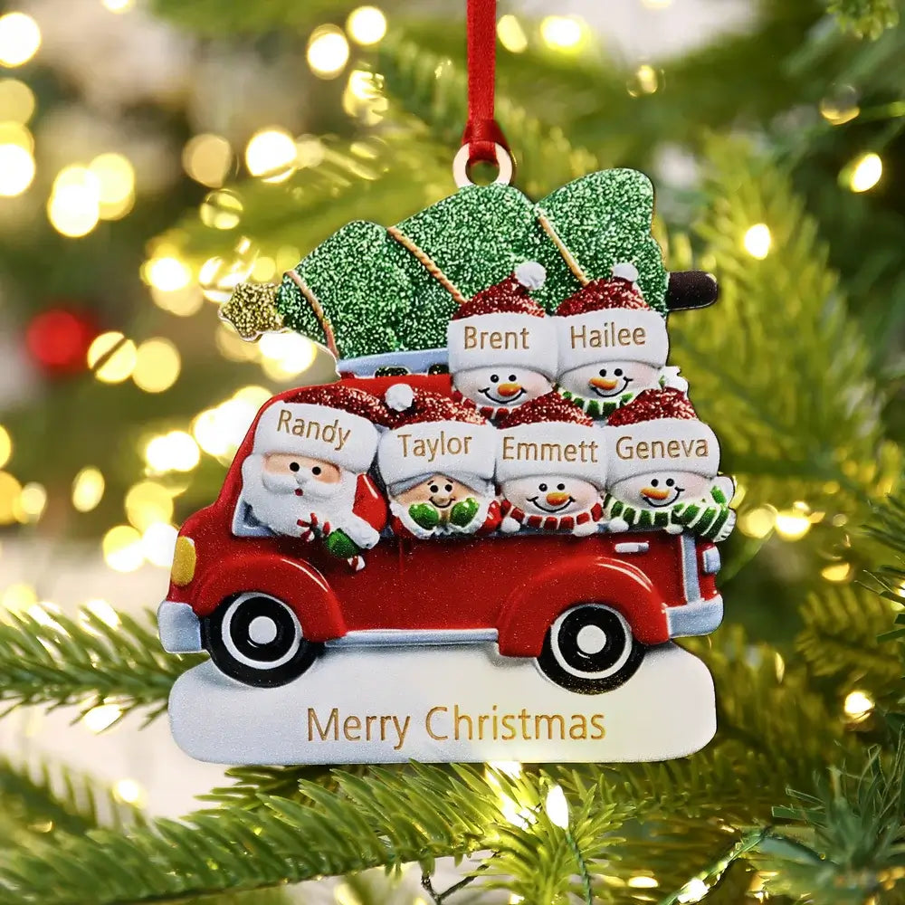 Santa's Caravan Family Christmas Decoration - 2 to 6 Personalised Names