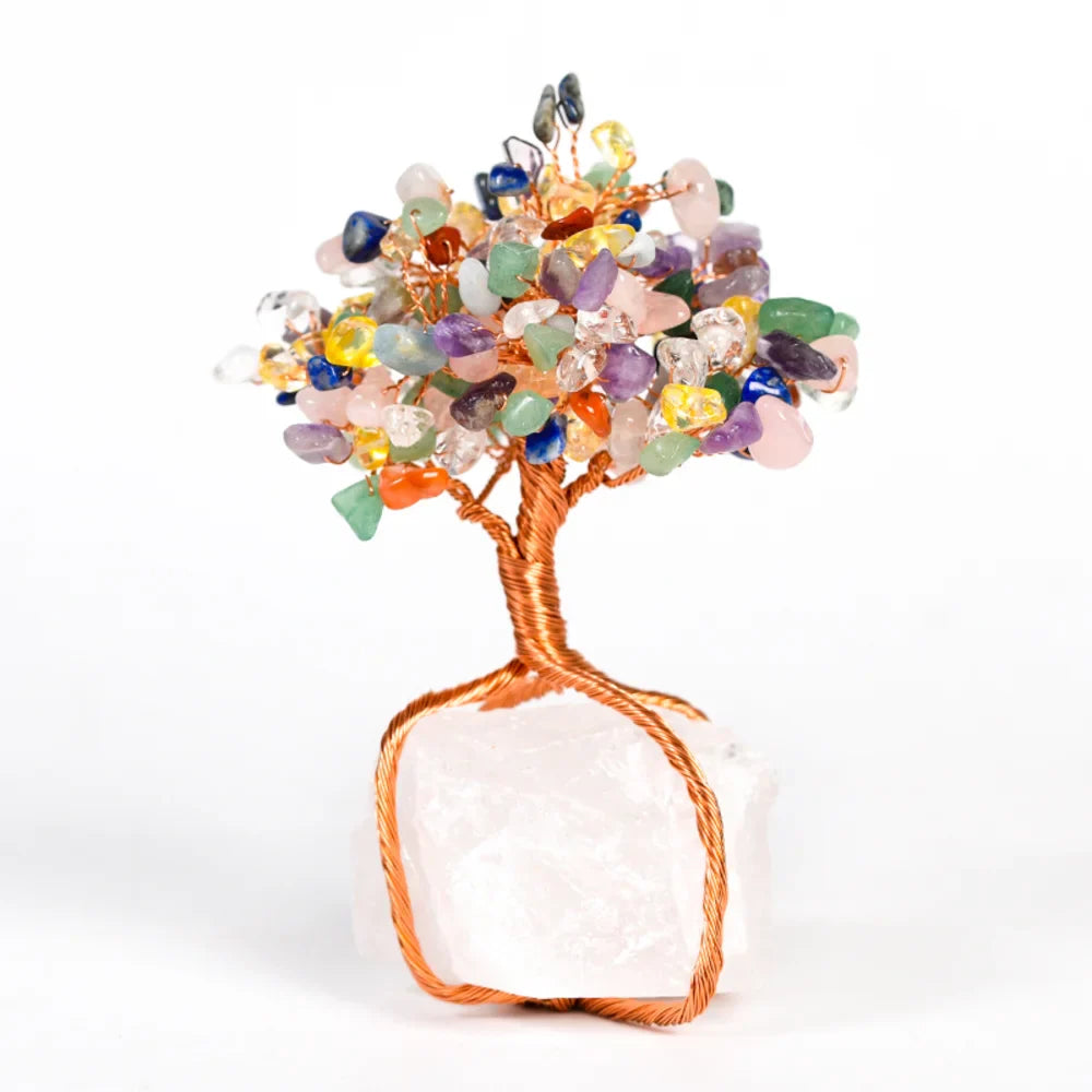 Seven Chakra Crystal Tree with Clear-Quartz Raw Crystal Base