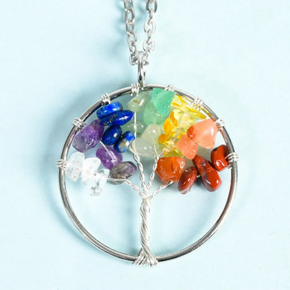 Seven Chakra Family Tree Crystal Necklace