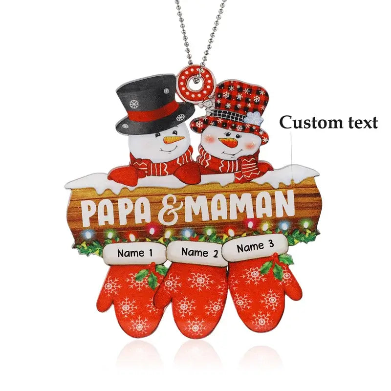 Snowman Family Personalised Christmas Ornament with Engraved 2-6 Names