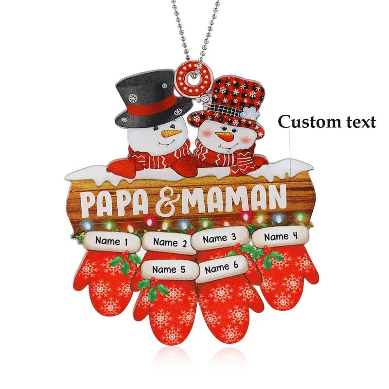 Snowman Family Personalised Christmas Ornament with Engraved 2-6 Names