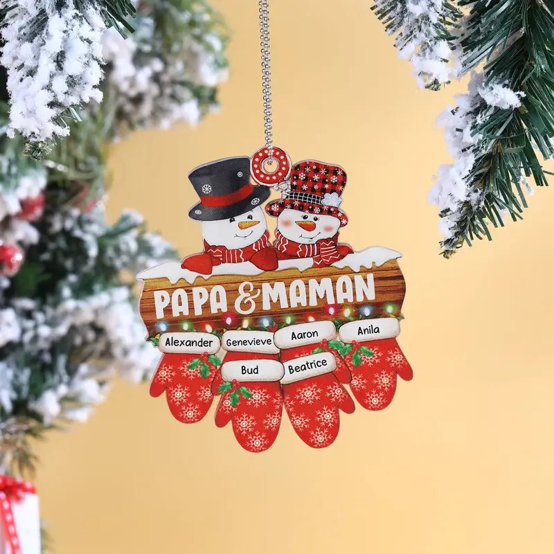 Snowman Family Personalised Christmas Ornament with Engraved 2-6 Names