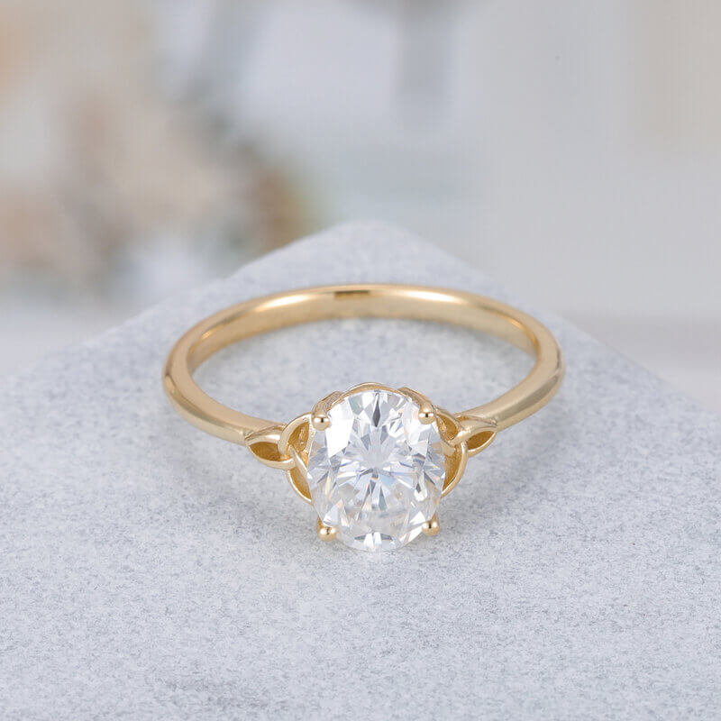 Solitaire Oval Moissanite Ring Sterling Silver with Yellow Gold Plated