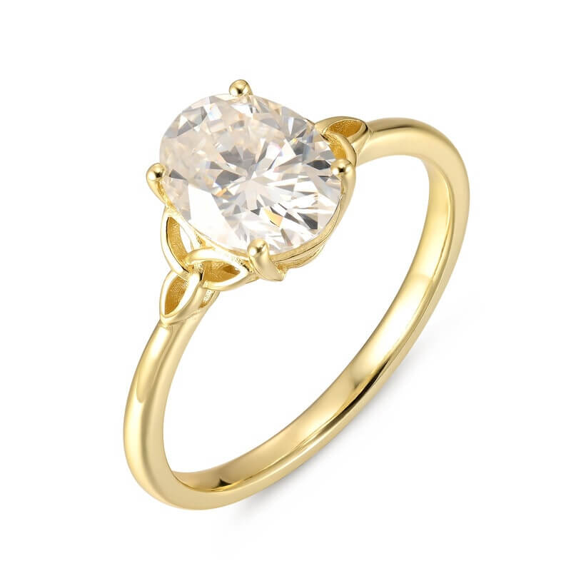 Solitaire Oval Moissanite Ring Sterling Silver with Yellow Gold Plated