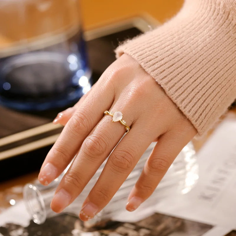 Sterling Silver Natural Moonstone Ring Pear Shaped