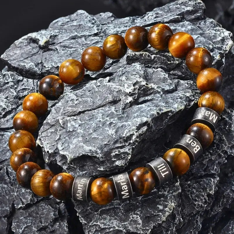 Tiger Eye Stone Beaded Personalised Men's Bracelet