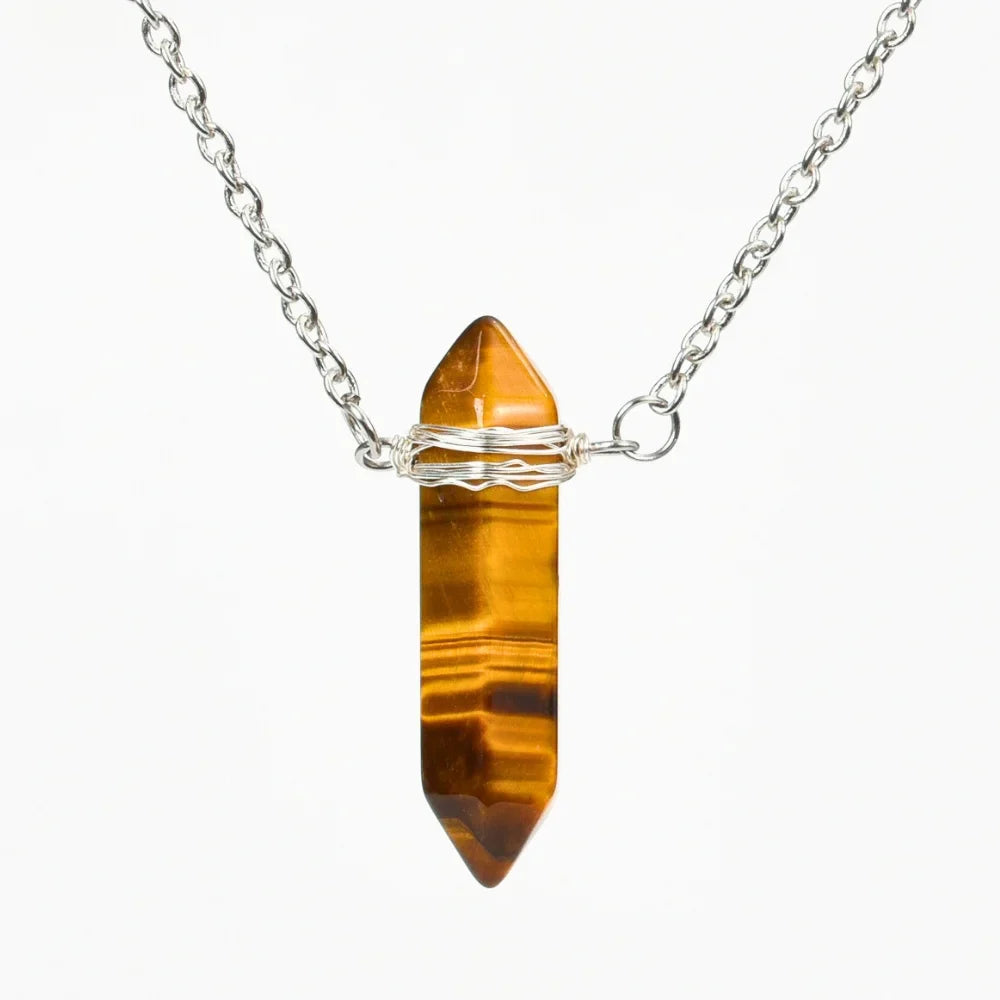 Tiger Eye Healing Crystal Point Crystal Necklace