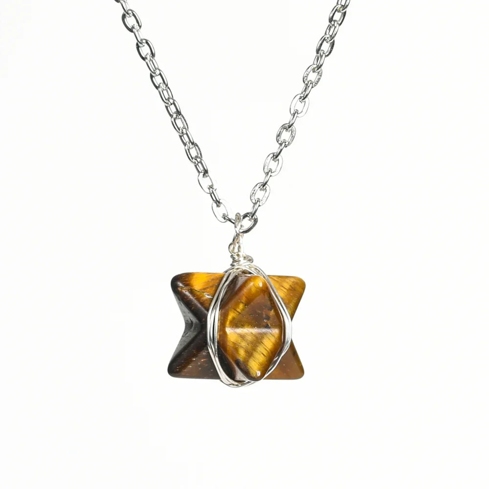 Tiger Eye Merkaba Crystal Necklace