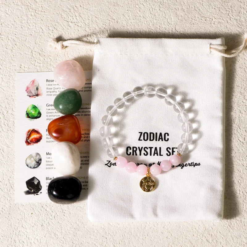 Zodiac Bracelet and Zodiac Birthstones Healing Crystals Set